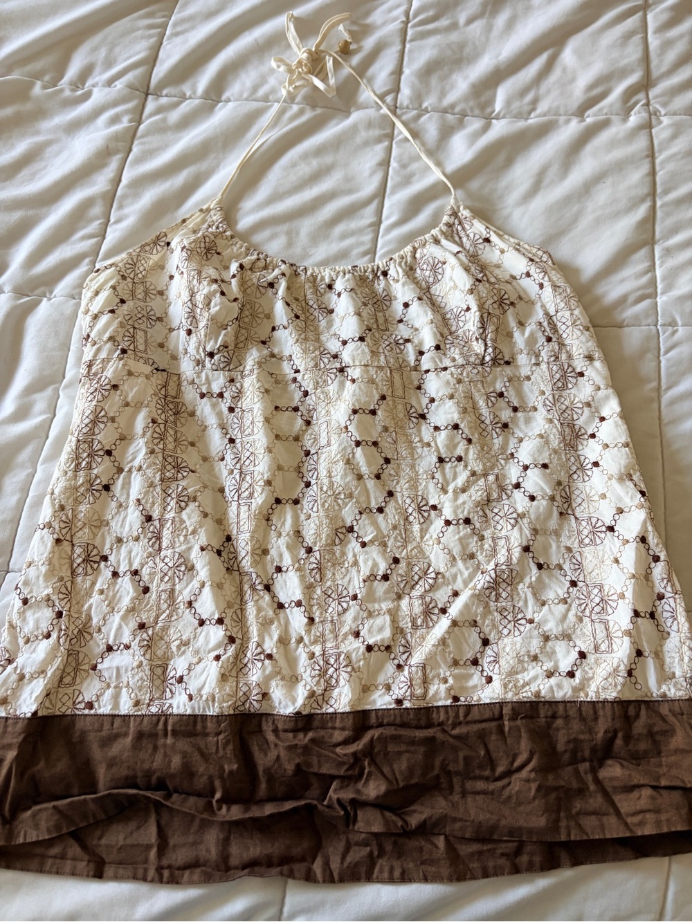 LOFT Cream and Brown Patterned Halter Tank Top